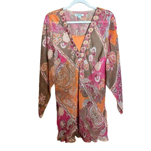 Coldwater Creek Tunic Top Women Large Multicolor Boho Paisley Embellished Blouse - Picture 1 of 8
